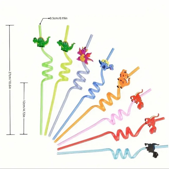 4pcs Reusable Random Colors Dinosaur Straws - Vibrant Colors, BPA-Free, NEW - Picture 2 of 8